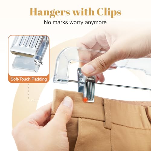 HOUSE DAY 50 Pack Clear Skirt Hangers with Clips - 14'' Clip Hangers - Variation of THIS listing