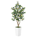 5FT Artificial Lemon Tree with White Tall Planter - Realistic Faux Plant