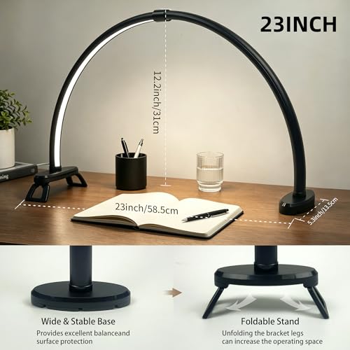 Black 23 Inch Detachable Foldable LED Nail Desk Lamp - 3 Modes, Stepless Dimming