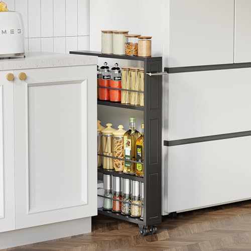 4-Tier Rolling Storage Cart - Slim Utility Trolley for Kitchen Bathroom Laundry