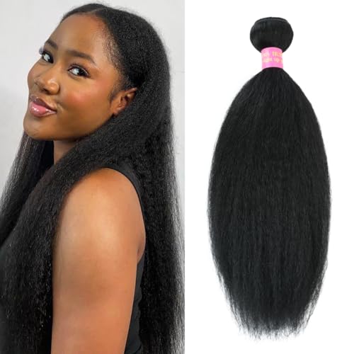 Piuneo Kinky Straight Human Hair Bundles 12 Inch Natural Black Yaki Straight