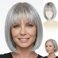 Grey Short Straight Synthetic Wigs for Women - 12 Inch Bob, Glueless, Heat-Resistant, Natural Look - Variation: Grey