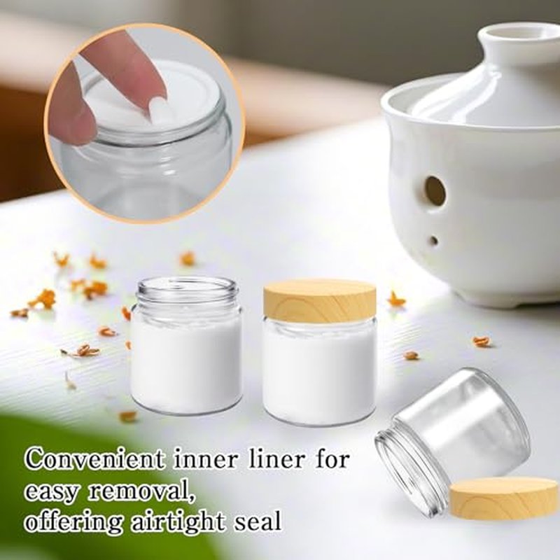 25 Pcs Glass Jars with Lids and Lnner Iiners 4 Oz Empty Small Containers Plastic Woodgrain Round Airtight Cosmetic Jars Reusable Glass Bottles for Travel