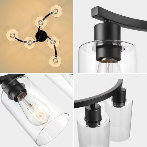 Sigaitwei 21.7in 6-Light Modern Black Pendant Chandelier for Dining & Kitchen Island