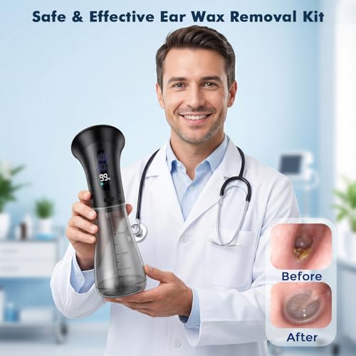 JDZ Electric Ear Wax Removal Kit Black - Safe 3 Pressure Modes, Rechargeable