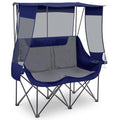Teenyyou Double Camping Chair with Canopy - Blue & Grey Heavy Duty Support 660lbs