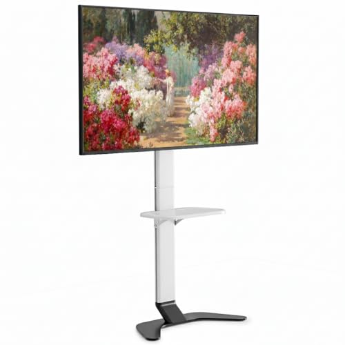 ECOTINY White Floor TV Stand for 37-86 Inch TVs - 51.5" Ultra-Slim, No-Drill & Anti-Tip Safety