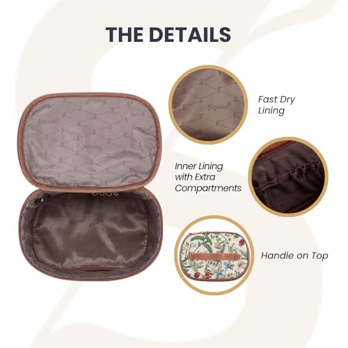 Signare Tapestry Toiletry Bag Makeup Organizer bag for Women with Sunflower Poppy Butterfly Dragonfly Morning Garden Design (TOIL-MGD)