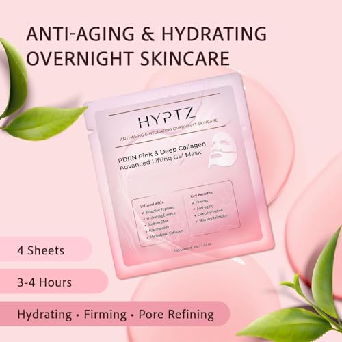 Salmon DNA PDRN Collagen Face Mask ? Korean Face Mask for Glass Skin ? Collagen Face Masks Skincare Overnight Hydrogel ? Firming, Hydrating Face Masks, Pink Collagen Mask 4-Pack