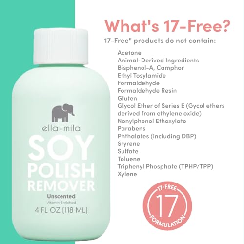 ella+mila Unscented Soy Nail Polish Remover Pack of 2 - Non-Acetone, Vegan, Gentle, 4 fl oz