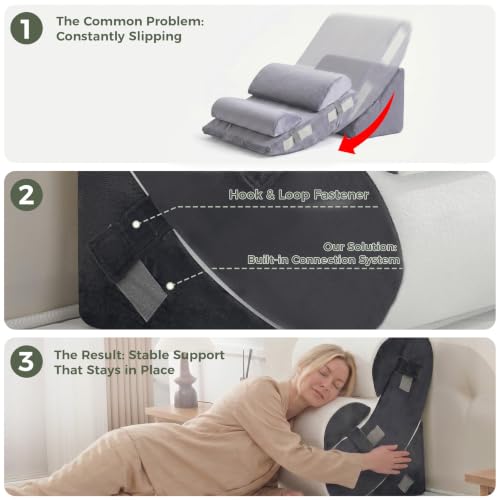 Extra Thick 7-Piece Wedge Pillow Set for Post Surgery & Acid Reflux Relief