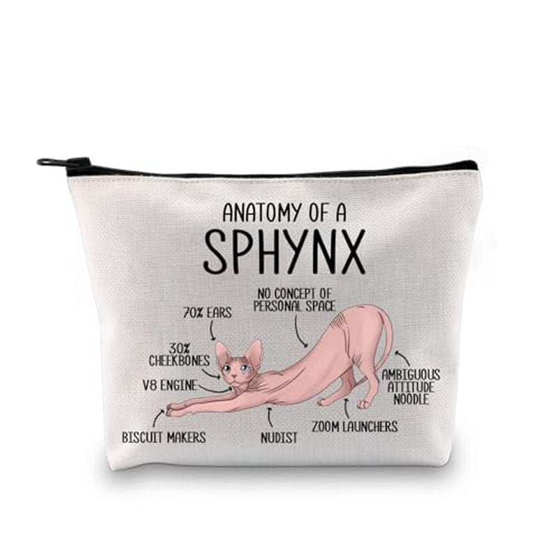 G2TUP Sphynx Cat Lover Gift Anatomy Makeup Bag - Cosmetic Bag for Sphynx Mom and Owner (A Sphynx Cat MB)