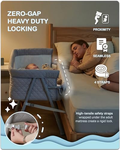 BEKA Baby Bassinet Bedside Sleeper - 2-in-1 Crib for Newborn, Grey