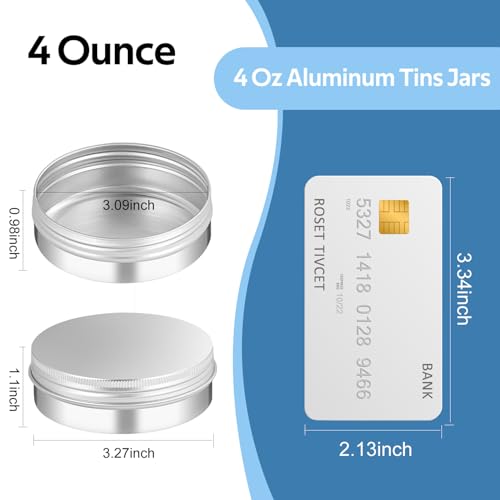 YQ 4 oz Round Aluminum Tin Cans with Lids 50 Pack - Reusable Cosmetic & Spice Containers