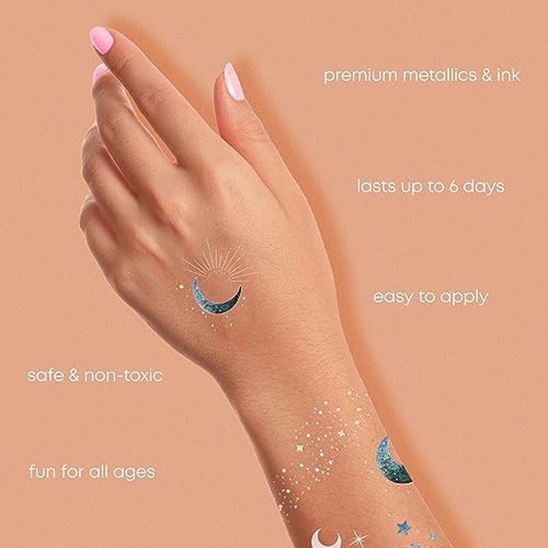 Flash Tattoos Moonlight temporary tattoos | 25 temporary tattoos | Premium waterproof metallic silver glitter face Flash Tattoos | Face Sparkle, Face Glitter, Moon Tattoo | Tattoo Freckles