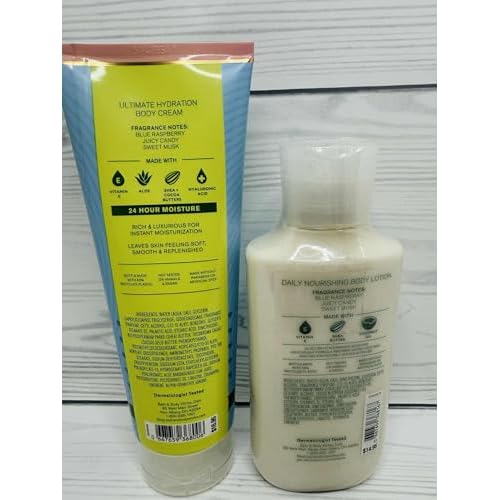 Bath & Body Works Blue Raspberry Burst Body Lotion and Ultimate Hydration Cream 8 Ounces Each Set of 2