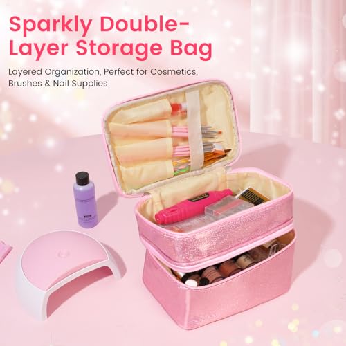 Bling Pink Acrylic Nail Kit for Beginners with Storage Bag - Complete Set