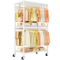 ULIFHOME P5 Rolling Clothes Rack White - Heavy Duty Garment Organizer with Adjustable Shelves & Double Rods