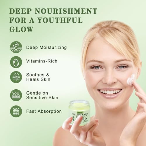 Beef Tallow and Honey Balm for Skin - All-Natural Moisturizer Hydrates and Nourishes the Skin, Grass-Fed Beef Tallow & Honey Balm Blend, Deeply Moisturizing for Face & Body Natural Skin Care