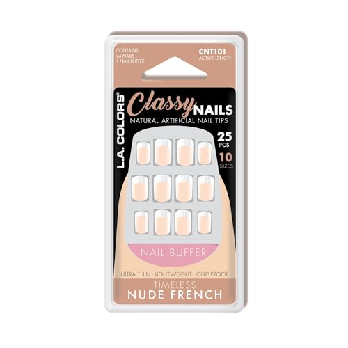 L.A. COLORS Classy Nail Tips (carded), Timeless Nude French CNT101B (Pack of 2)