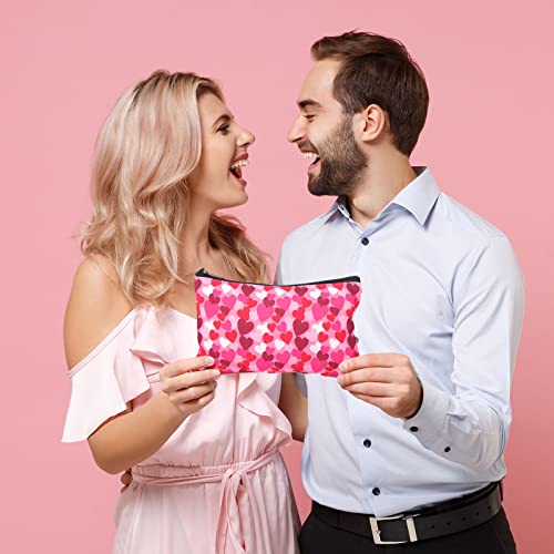 Valentine Makeup Bags Set - 14 Pcs Gift Bags with Zipper, 18x11cm Reusable Pink & Red Cosmetic Pouches