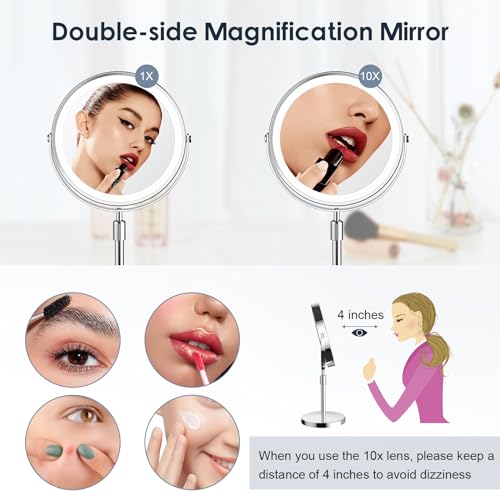GioeDa Lighted Makeup Mirror with 10x Magnification, Adjustable Height & Brightness