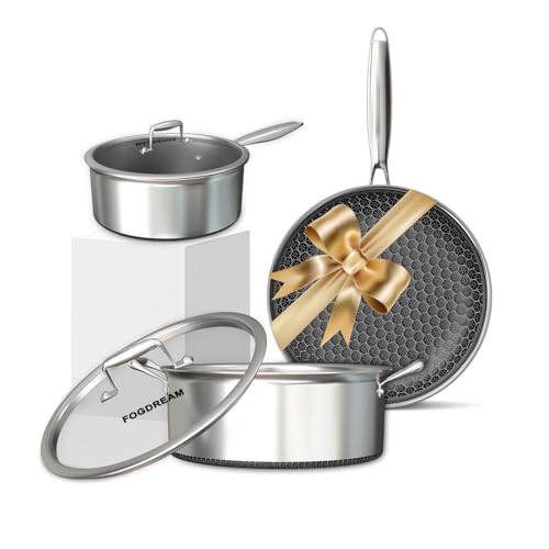 Stainless Steel Cookware Set with Nonstick Frying Pan and Saucepans - Silver, 5 Pieces