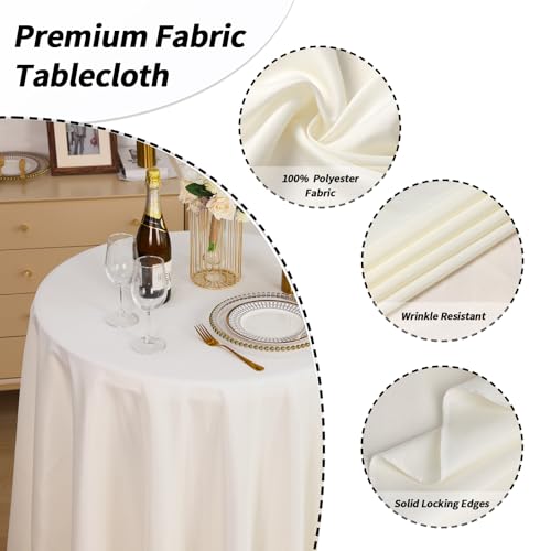Fixwal 6 Pack 120 Inch Ivory Round Tablecloth for Weddings & Events