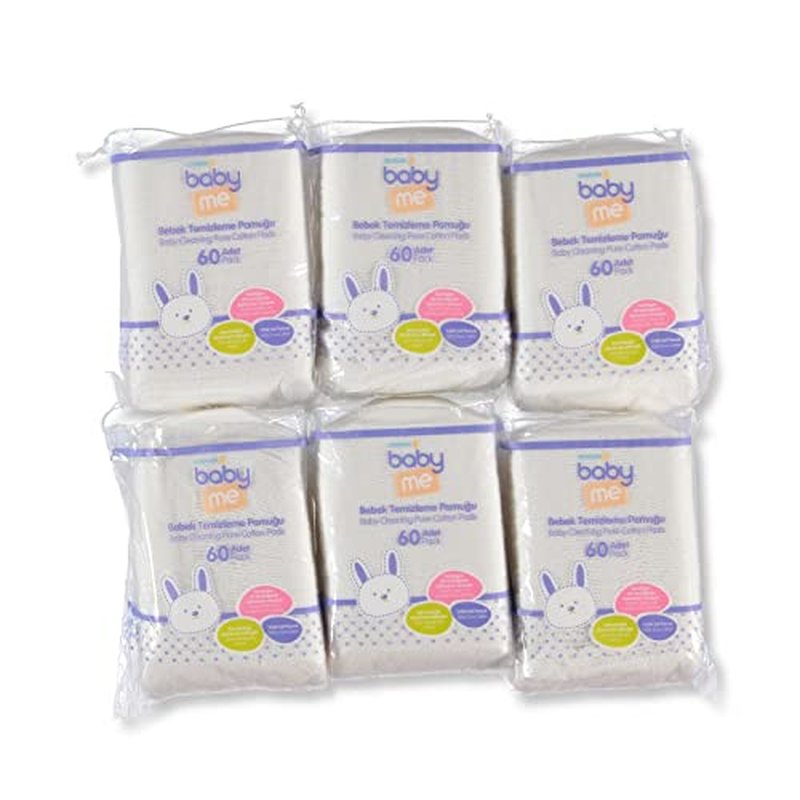 Baby&Me Cotton Dry Wipes for Sensitive Skin, 100% Pure Cotton Tissue for Diapering, Face,Soft, Unscented, Disposable Washcloths, Absorbent, Lint-Free,Chemical Free, 360 Count (6 Packs of 60)