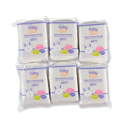 Baby&Me Cotton Dry Wipes for Sensitive Skin, 100% Pure Cotton Tissue for Diapering, Face,Soft, Unscented, Disposable Washcloths, Absorbent, Lint-Free,Chemical Free, 360 Count (6 Packs of 60)