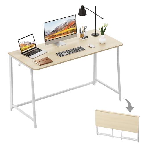 Large 47.2-Inch Folding Computer Desk with Oak Finish, Space-Saving Design