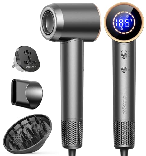 Grey Dual Voltage Travel Hair Dryer with Diffuser - Ionic Fast Drying Compact
