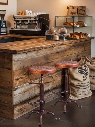 Industrial Retro Farm Wooden Tractor Bar Stool - Copper, Height Adjustable