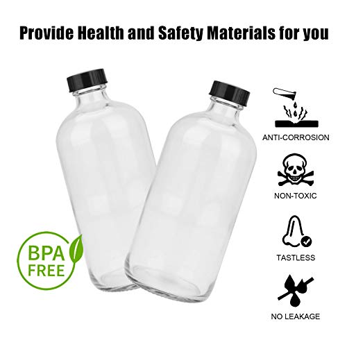 Maredash 16oz Glass Storage Bottles with Black Lids, 12 Pack for Liquids & DIY Projects