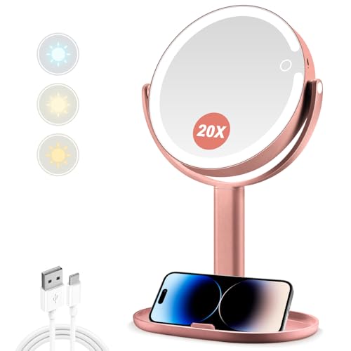 Makeup Mirror with Lights 20X Magnification Touch Control - Rose Gold