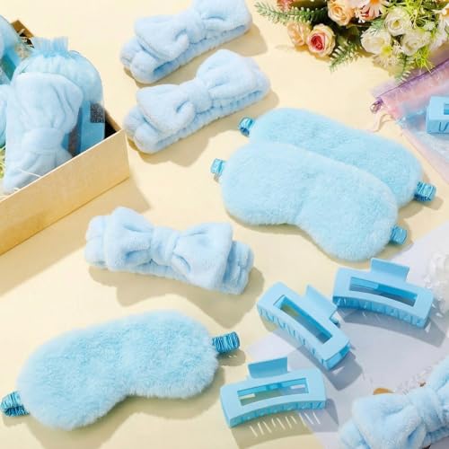 Wavyknot Blue 48-Piece Spa Party Supplies Set with Headbands Eye Masks & Claw Clips