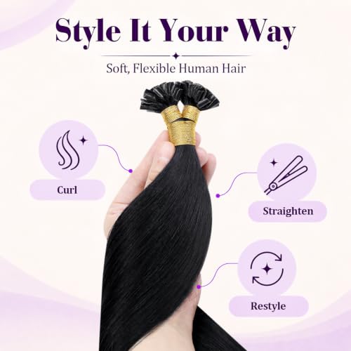 LaaVoo K Tip Hair Extensions Real Human Hair 18in 50g Jet Black #1 Utip
