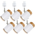 TeHenoo 6-Pack H-Type Track Lighting Heads - Compatible with 3-Wire 1-Circuit Systems, Natural Solid Wood Finish, Adjustable Luminaire