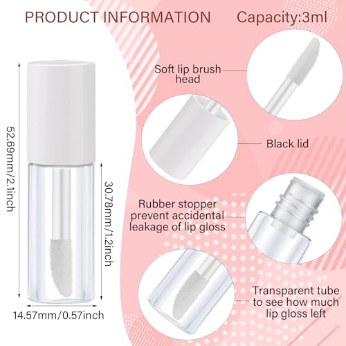 Mini Lip Gloss Tubes 3ml - 100 Pcs White Refillable Containers for DIY Cosmetics