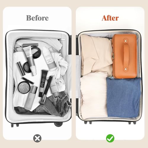 Large Waterproof Travel Makeup Bag with Dividers & Handle - Brown, 3L