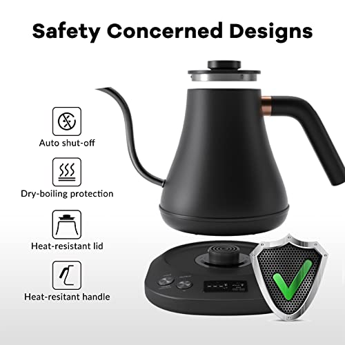 Mecity Matt Black 0.8L Gooseneck Electric Kettle 1200W - Temperature Control, Auto Shut-Off, Tea & Coffee