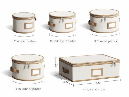 Beige Hard Shell China Storage Containers Set - 5 Pieces with Leather Trim - Variation of Beige / 5 Piece China Storage Set