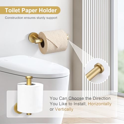 TQKAG Brushed Gold 10-Pieces Bath Hardware Set – SUS304 Stainless Towel Bar 23.6in, Rings, Hooks & Holders