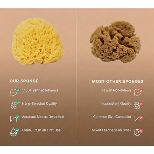 Sea Sponge for Bathing 5 inch-Softly Rough but Not Skin Irritating ? Yellow, Natural Bath Sponge-Renewable Resource ? Natural Sponge for Body and Shower-Lathers & Washes Really Well