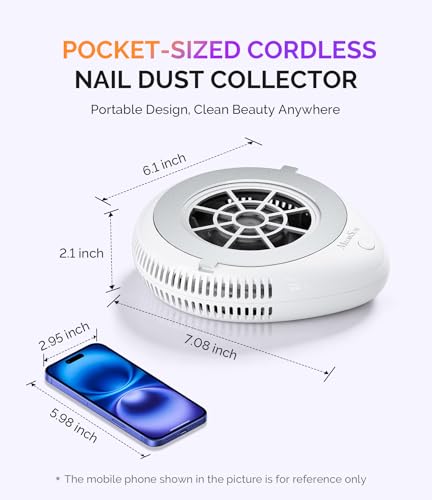MelodySusie Cordless PocketNail PProR Nail Dust Collector (White) for Gel Polish Removal