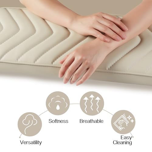 NOVAL Arm Rest Manicure Board for Pedicure Chairs - 9x27 Inch Khaki PU Leather Salon Hand Rest, Easy to Clean & Non-Slip