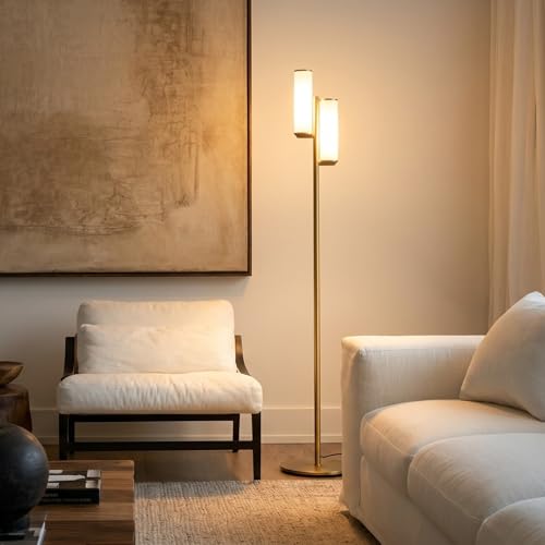 Brightech Gemini Dimmable Floor Lamp - Brass Tall Tree Style for Living Room & Bedroom