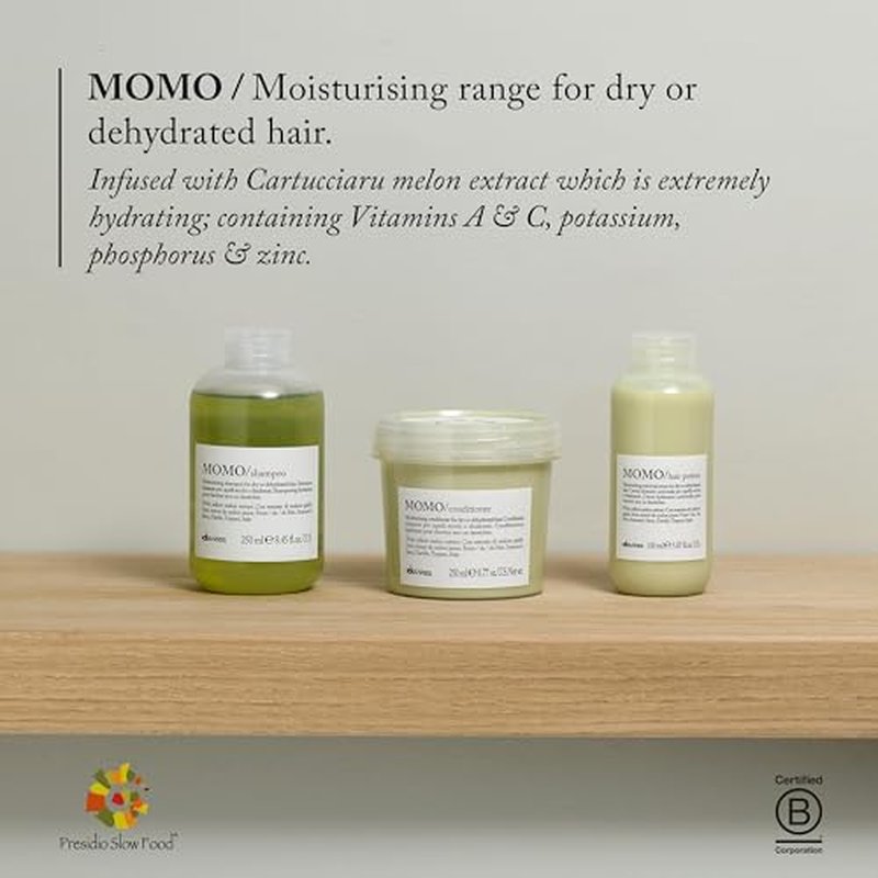 Davines MOMO Moisturizing Shampoo & Conditioner for Dry, Dehydrated Hair, Add Softness & Shine, Detangling Formula
