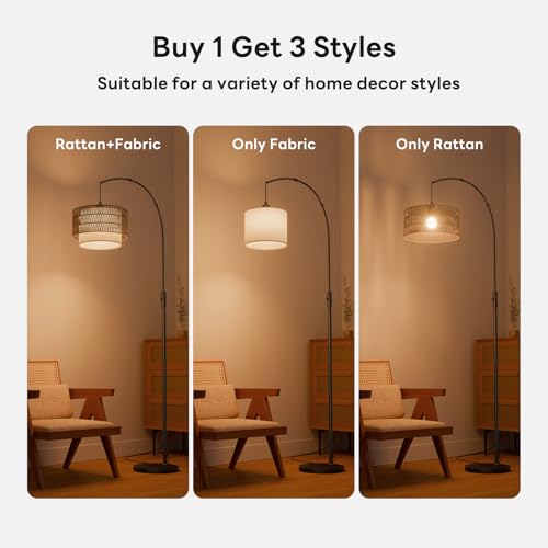 Black 71-Inch Rattan Arc Floor Lamp with App & Alexa Control