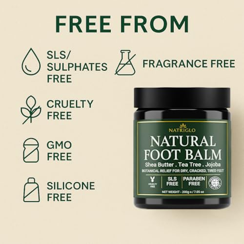 Natriglo Organic Tea Tree Foot Balm 7.05oz - Intensive Callus & Heel Repair for Dry, Cracked Feet